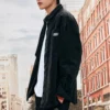 Camisa-casaco de veludo cotelê com botões simples “Preto Branco Castanho-claro”