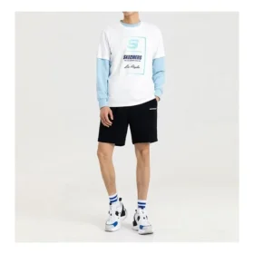 Camisa de manga curta em malha com logótipo em cores contrastantes Skechers para homem, branca