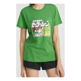 Camiseta de manga curta verde com crossover Sailor Moon SS20