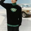 Camisola da marca da série Casual Colorida “Preto Verde”