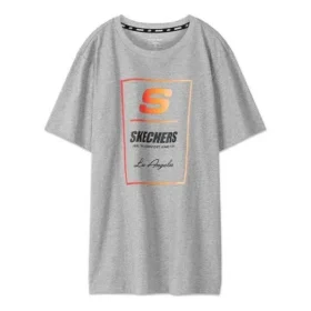 Camisola de manga curta em malha Skechers para homem com logótipo em cores contrastantes, cinzenta Camisola de manga curta em malha Skechers para homem com logótipo em cores contrastantes, cinzenta