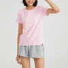 Camisola desportiva de gola redonda e manga curta rosa