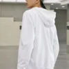 Casaco com capuz e fecho de correr da série casual colorida “Branco Vermelho”