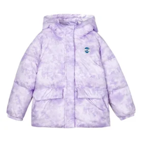 Casaco de penas com capuz “Roxo Branco”