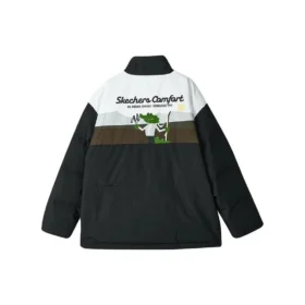 Casaco de penas com fecho e letras impressas da série Sport Lifestyle “Preto Branco Verde”