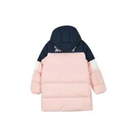 Casaco de penas comprido casual “Rosa Branco Azul-marinho”