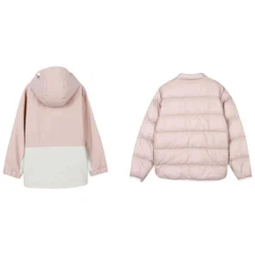 Casaco reversível com capuz e fecho em blocos de cor “Rosa Branco”