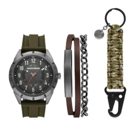 Conjunto de relógio com cordão de nylon em cinza metálico