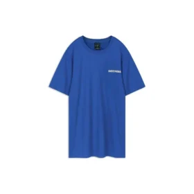T-shirt de manga curta azul com estampado em malha