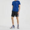 T-shirt de manga curta azul com estampado em malha
