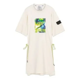 Vestido de manga curta com cordão na cintura e logótipo da série Stroll “Branco Verde”