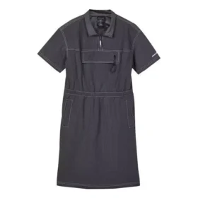 Vestido desportivo casual de cor sólida com gola pulôver e manga curta “Preto”